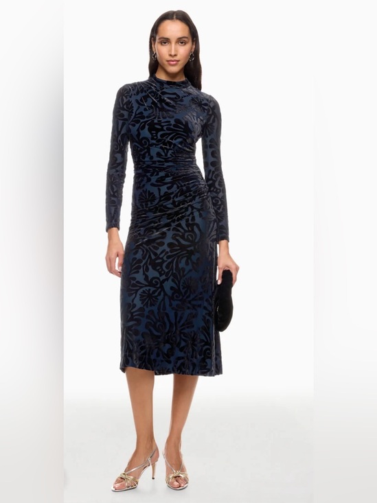 Sea New York Dresses & Skirts - Sea New York Alia Stretch Burnout Velvet Midi Dress Navy Blue Black NWT XS
